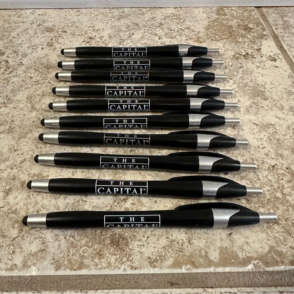 Set of 10 Capital Grille Black Ink Pens w/ Stylus Tip
